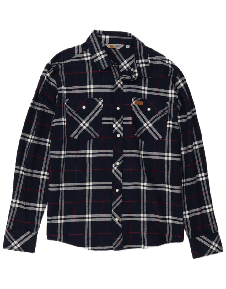 Koszula flanelowa męska Carhartt, duża, bawełniana w granatową kratę