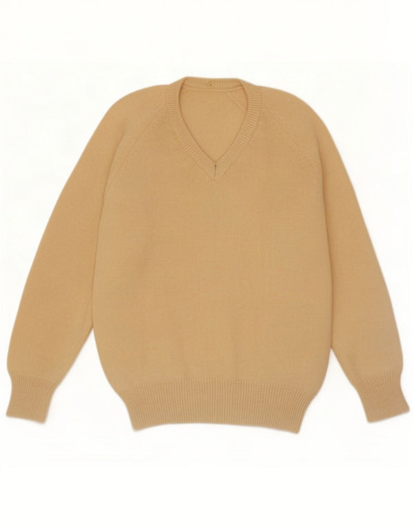Vintage męski sweter z dekoltem w serek XL, beżowy