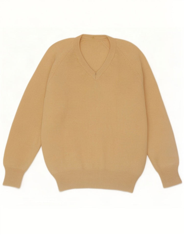 Vintage męski sweter z dekoltem w serek XL, beżowy
