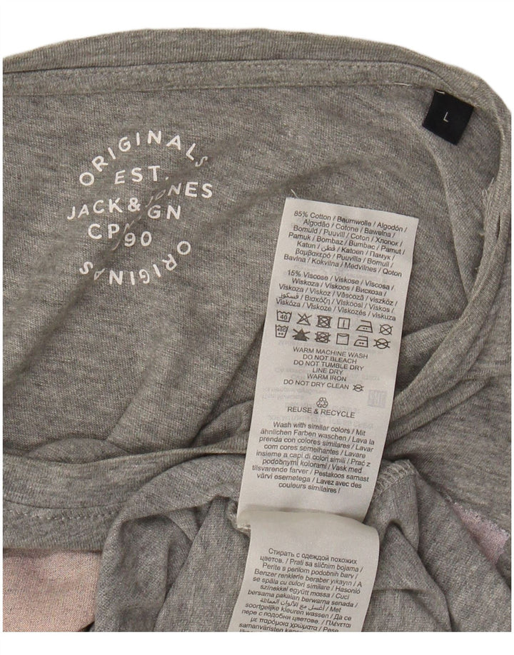 Męski T-shirt z grafiką JACK & JONES, duży, szary, bawełniany w plamki