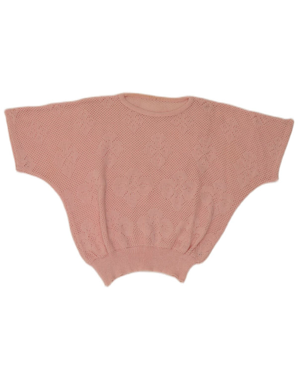 Vintage damski sweter z okrągłym dekoltem w kształcie skrzydła nietoperza UK 14 średni różowy kwiatowy