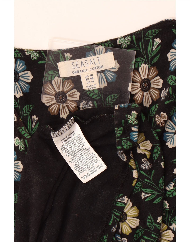 SEASALT Womens 3/4 Sleeve A-Line Dress UK 20 2XL Black Floral Cotton Vintage Seasalt and Second-Hand Seasalt from Messina Hembry 