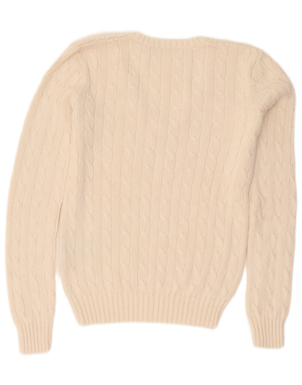 Damski sweter z dekoltem w kształcie litery V, Ralph Lauren, UK 10, mały, z białej bawełny