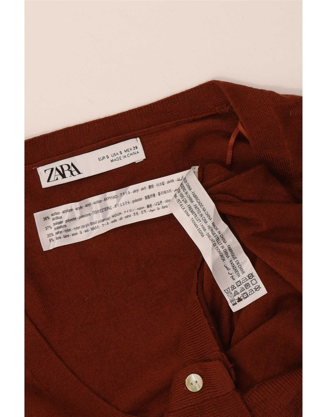 Sweter damski Zara Cardigan UK 10 Mały brązowy akryl