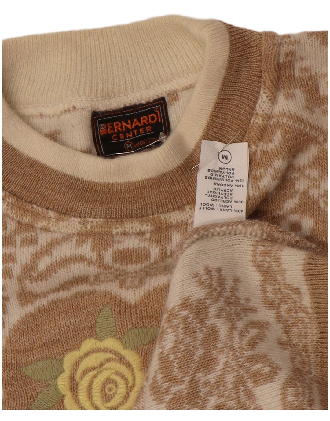 Sweter damski Bernardi z okrągłym dekoltem, UK 14, średni beż, wełna Fair Isle