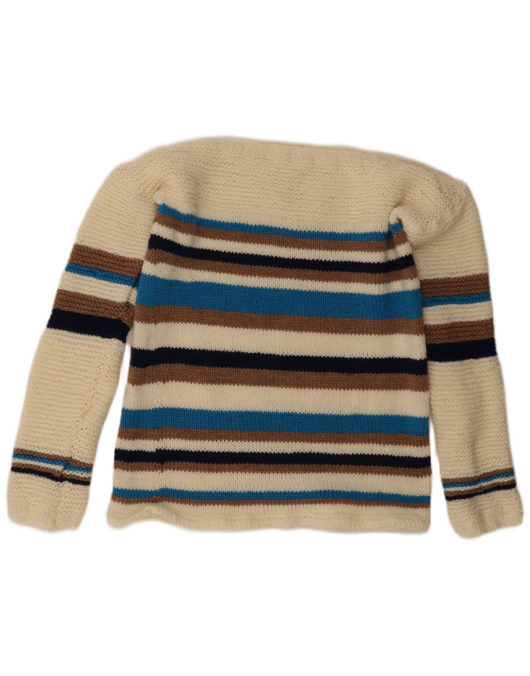 Sweter damski w stylu vintage z okrągłym dekoltem UK 14 w średnie białe paski