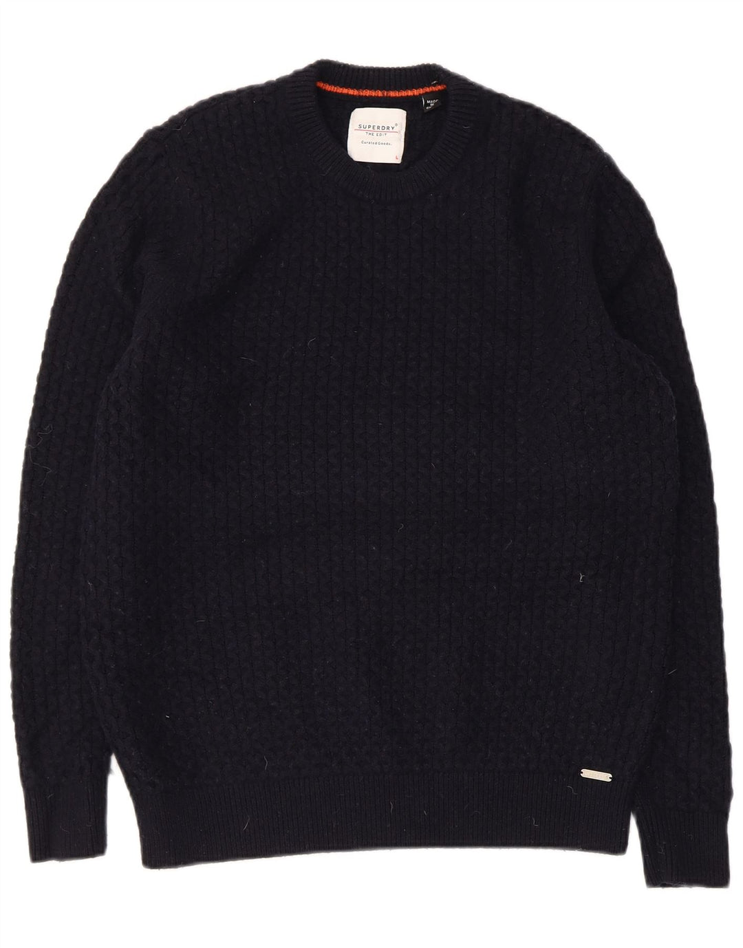 Męski sweter Superdry z okrągłym dekoltem, duży, granatowy, z owczej wełny