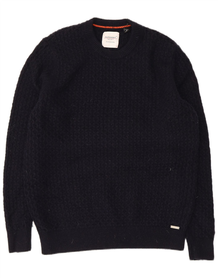 Męski sweter Superdry z okrągłym dekoltem, duży, granatowy, z owczej wełny