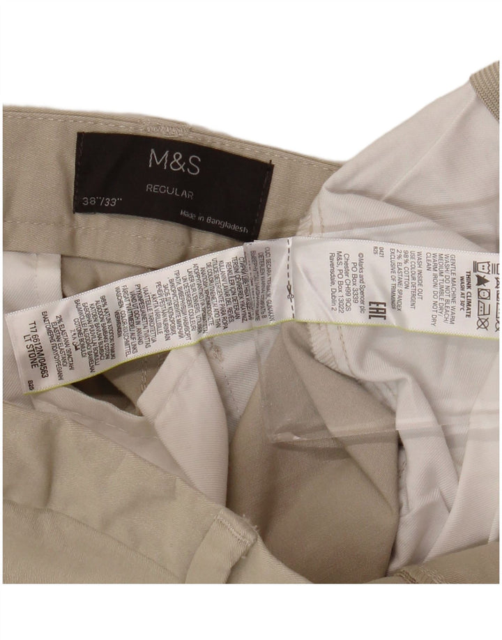 MARKS & SPENCER Męskie proste spodnie chino W38 L33 Beżowa bawełna