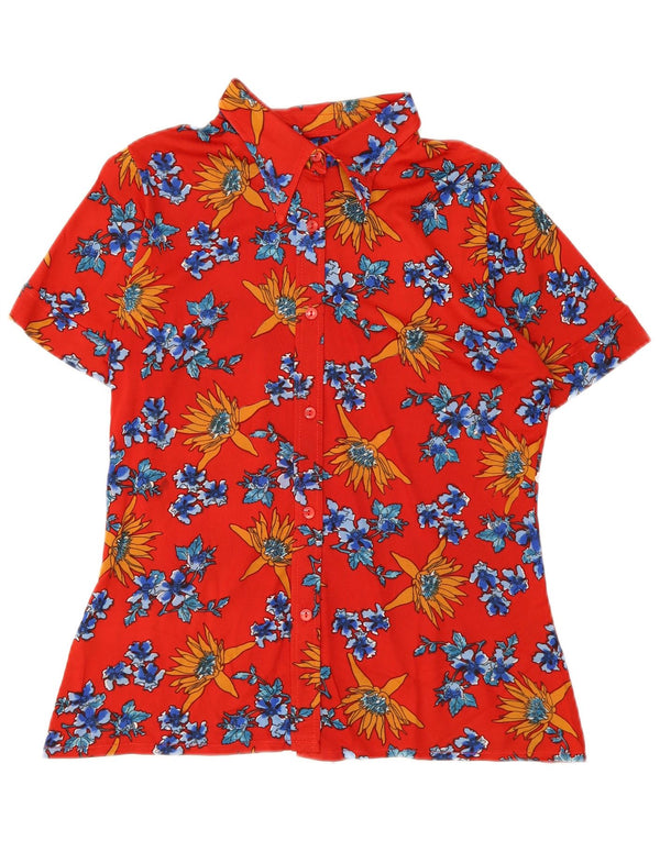 Koszula damska z krótkim rękawem w stylu vintage UK 12 Średnia czerwona w kwiaty