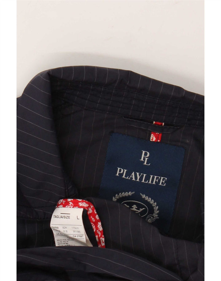 Damska kurtka bomber Playlife UK 16, duży, granatowy, poliestrowy w paski