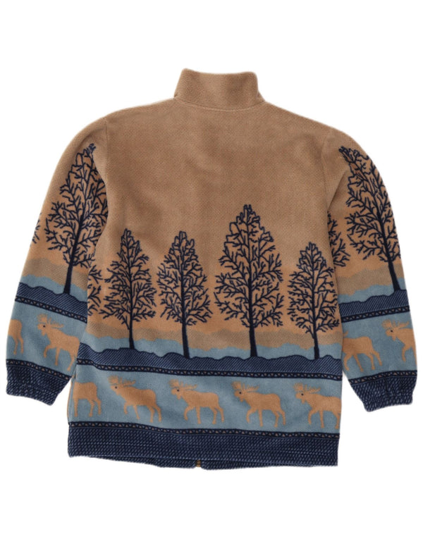 Damska kurtka polarowa VINTAGE UK 14/16, duży, beżowy, poliester z nadrukiem zwierzęcym