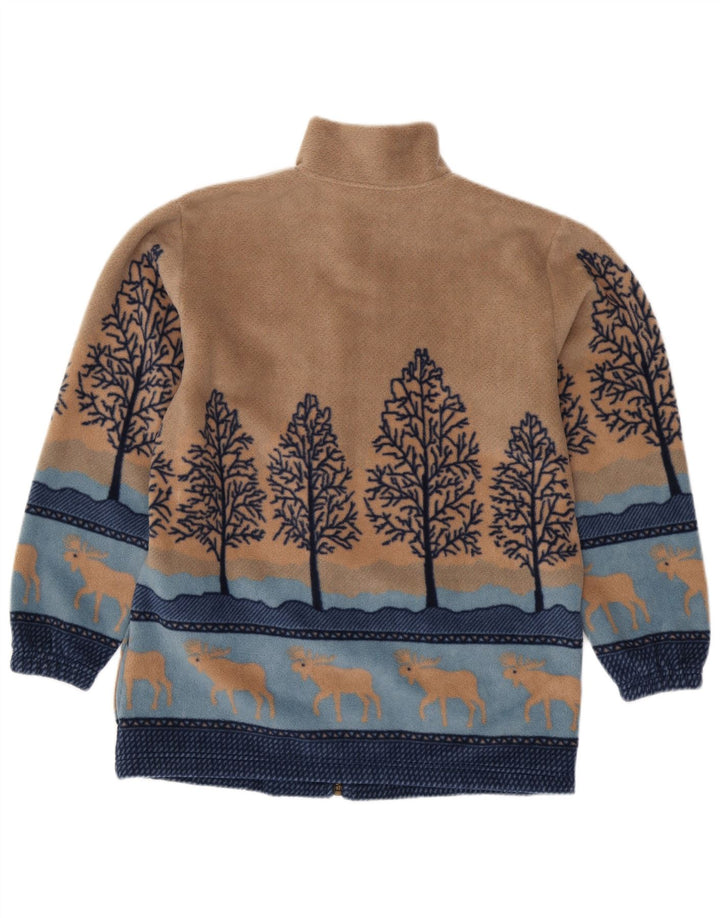 Damska kurtka polarowa VINTAGE UK 14/16, duży, beżowy, poliester z nadrukiem zwierzęcym