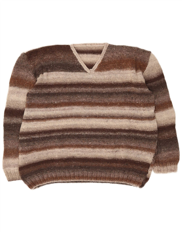 Vintage męski sweter z dekoltem w kształcie litery V, XL, w brązowe paski