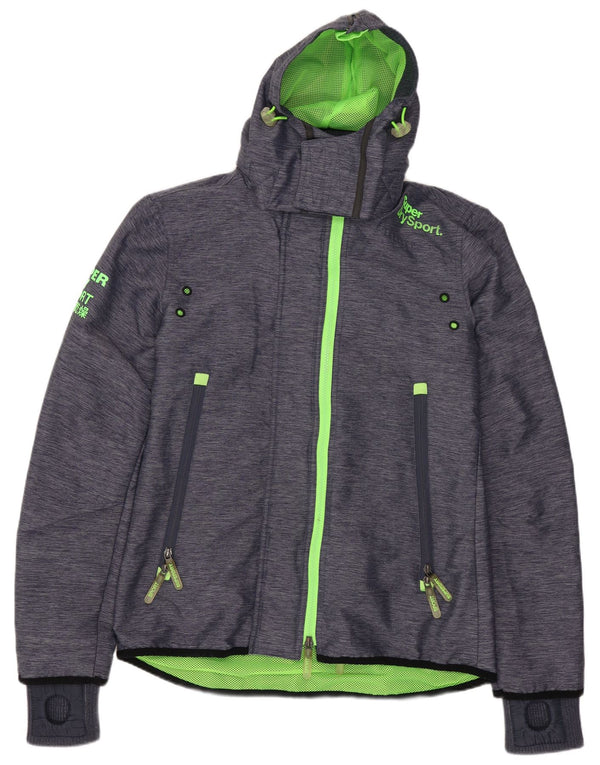 Damska kurtka wiatrówka z kapturem Superdry UK 14, średni granatowy nylon