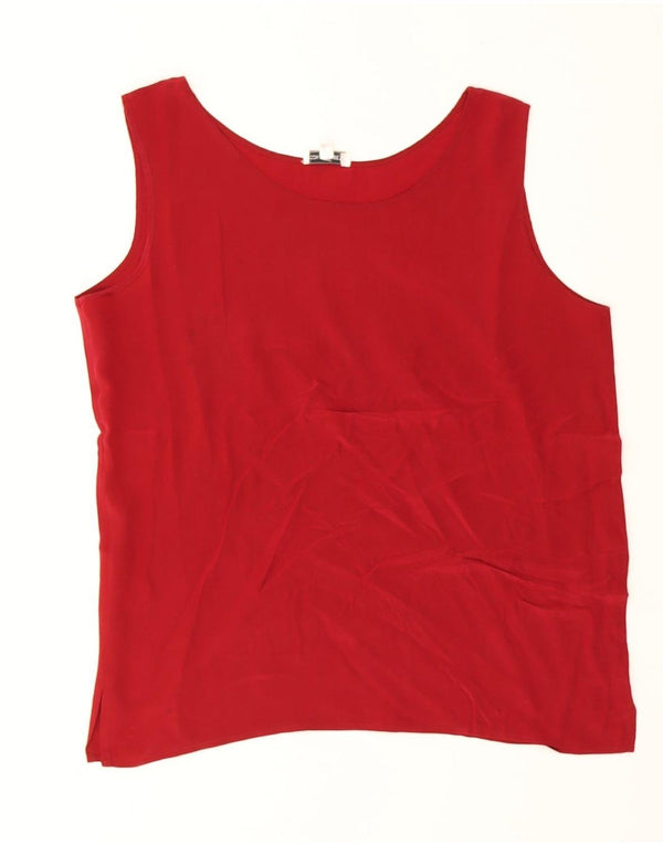 Damska bluzka bez rękawów w stylu vintage, krótka, UK 20 2XL, czerwona jedwabna