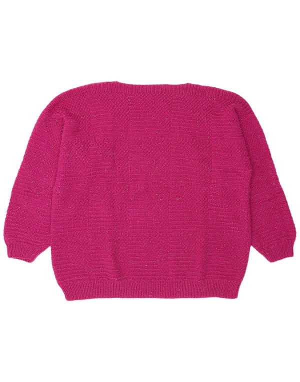 Sweter damski w stylu vintage z dekoltem w łódkę UK 20 2XL Różowy geometryczny