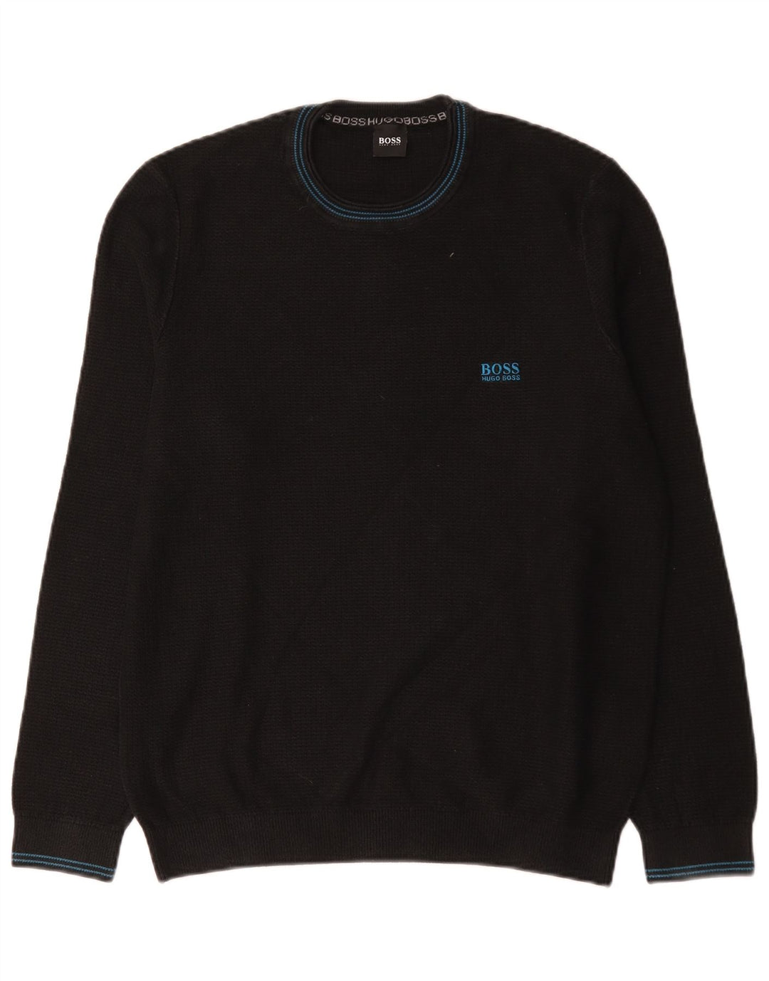 Męski sweter z okrągłym dekoltem Hugo Boss, duży, czarny, bawełniany