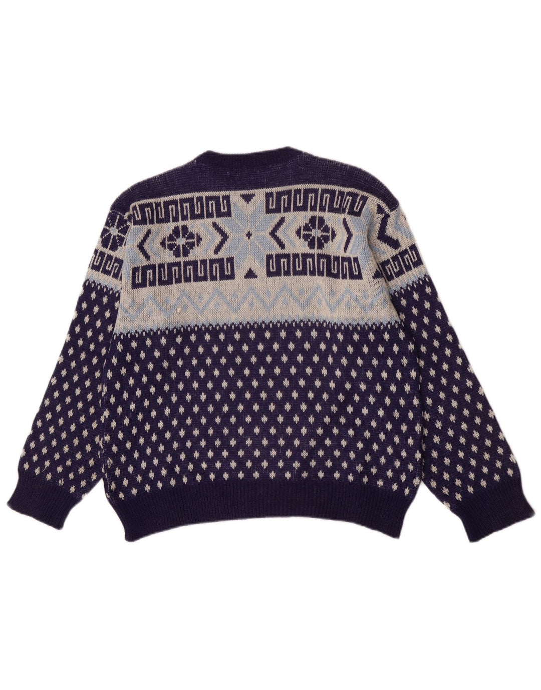 Vintage męski sweter z okrągłym dekoltem, średni granatowy geometryczny