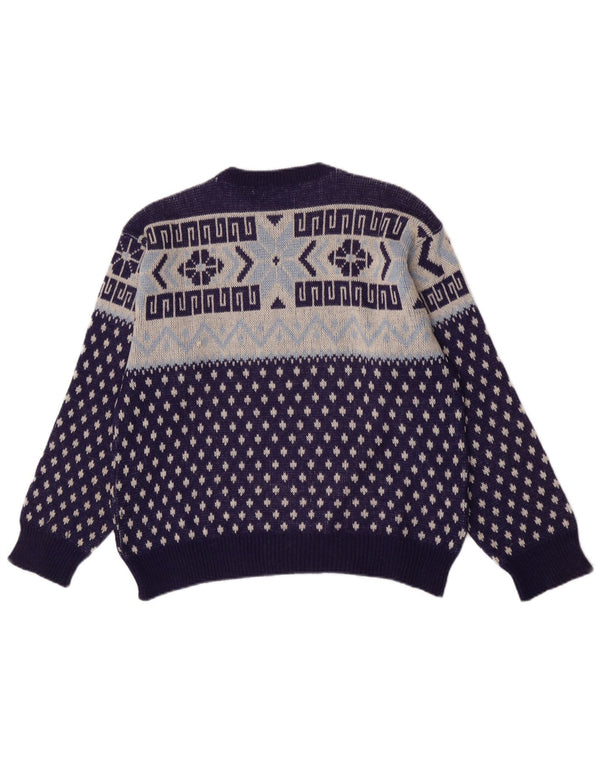 Vintage męski sweter z okrągłym dekoltem, średni granatowy geometryczny