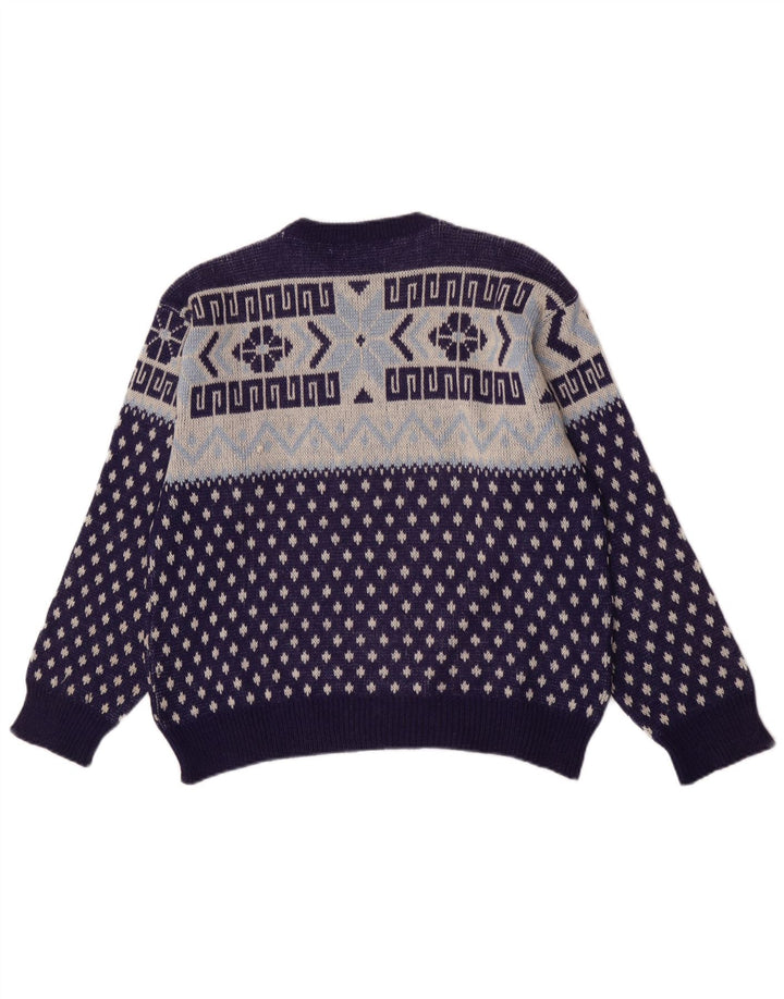 Vintage męski sweter z okrągłym dekoltem, średni granatowy geometryczny