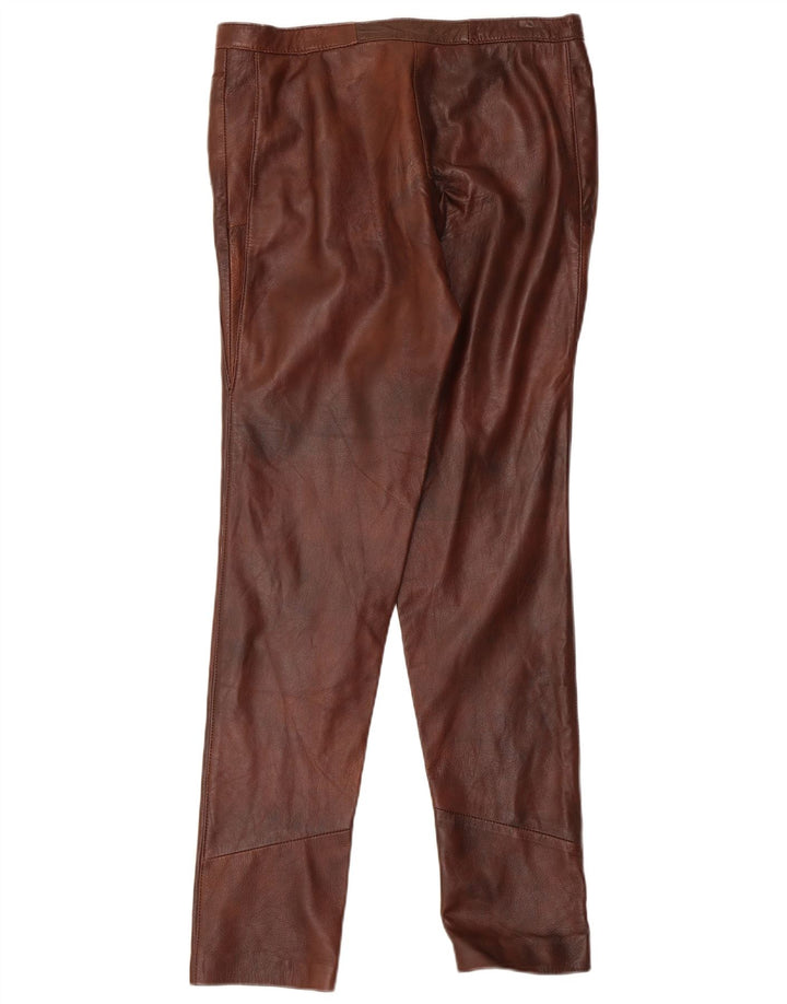 Vintage damskie wąskie skórzane spodnie W32 L31 brązowe