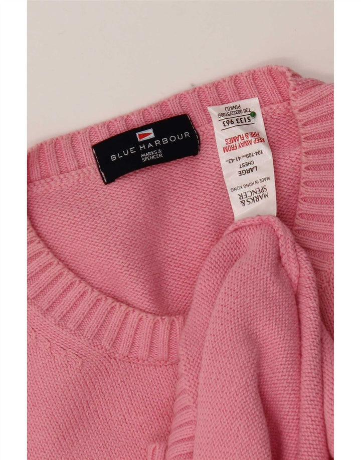 Marks & Spencer Męski sweter z okrągłym dekoltem w kolorze niebieskim, duży, różowy