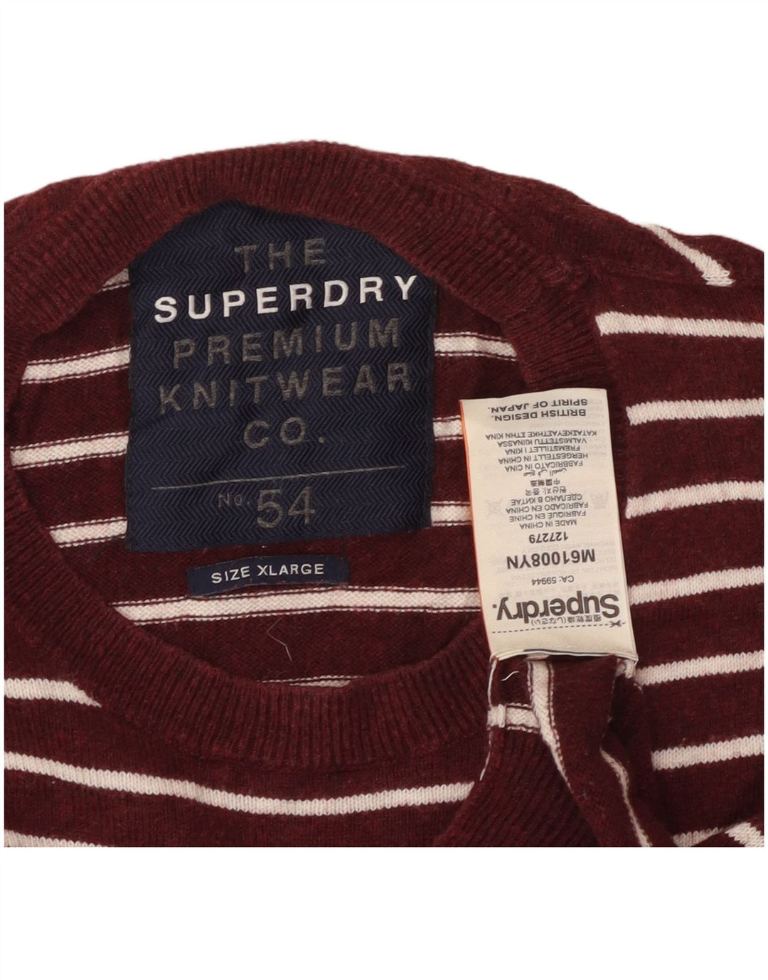 SUPERDRY Męski sweter z okrągłym dekoltem XL, bordowa, bawełniana w paski