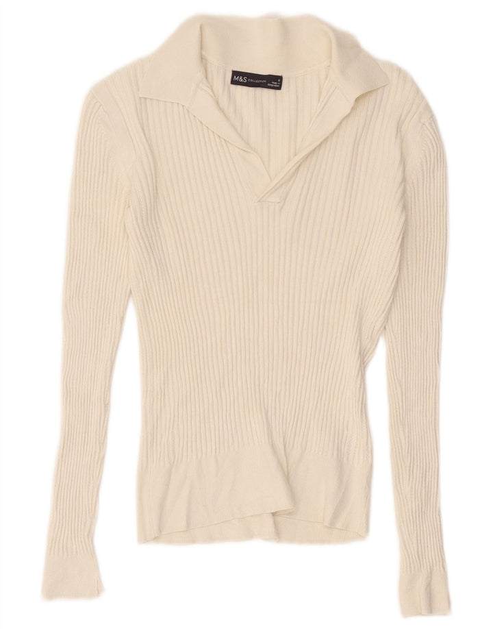 Damski sweter polo Marks & Spencer UK 8 Small White Viscose
