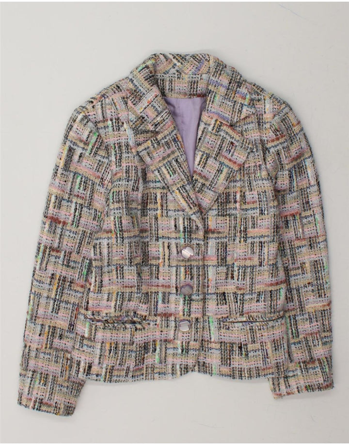 VINTAGE Womens 3 Button Blazer Jacket UK 12 Medium Pink Colourblock Vintage Vintage and Second-Hand Vintage from Messina Hembry 