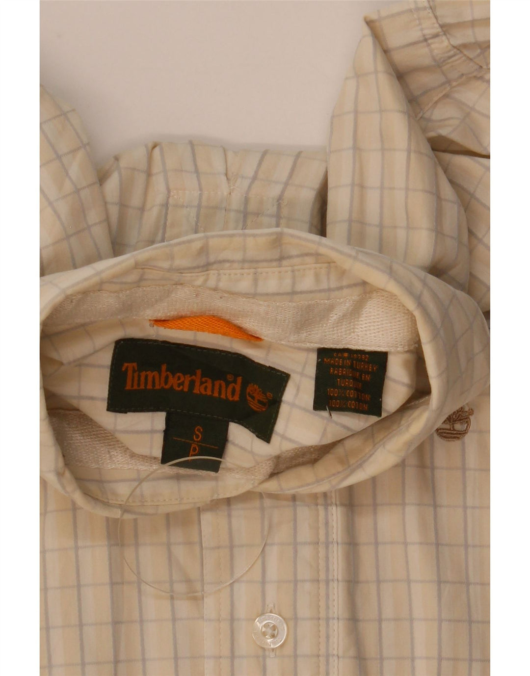 Koszula męska Timberland w małą beżową kratkę, bawełniana