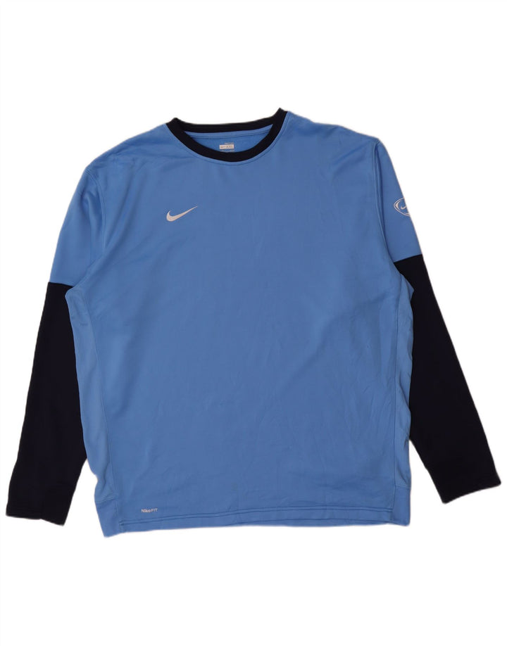 Męska koszulka Nike z długim rękawem, UK 47/48 2XL, niebieski poliester z blokami kolorów