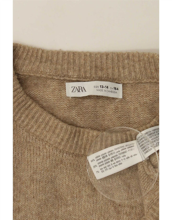 Zara Chłopięcy sweter z okrągłym dekoltem 13-14 lat Beżowy poliester