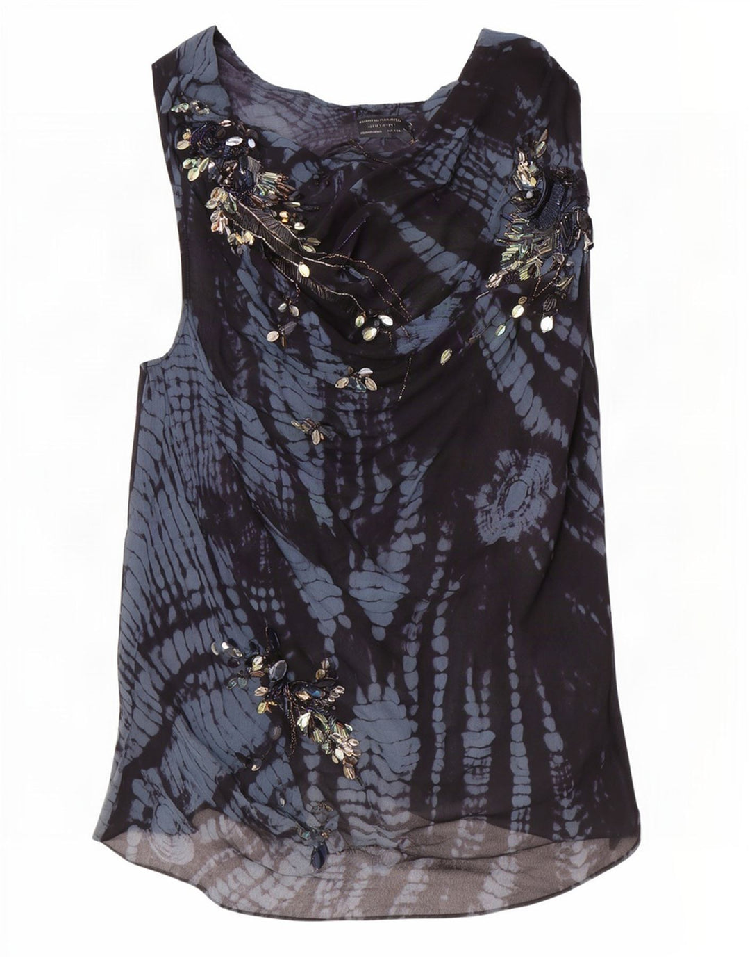 Damska bluzka bez rękawów All Saints Top UK 10 Small Blue Geometric Silk