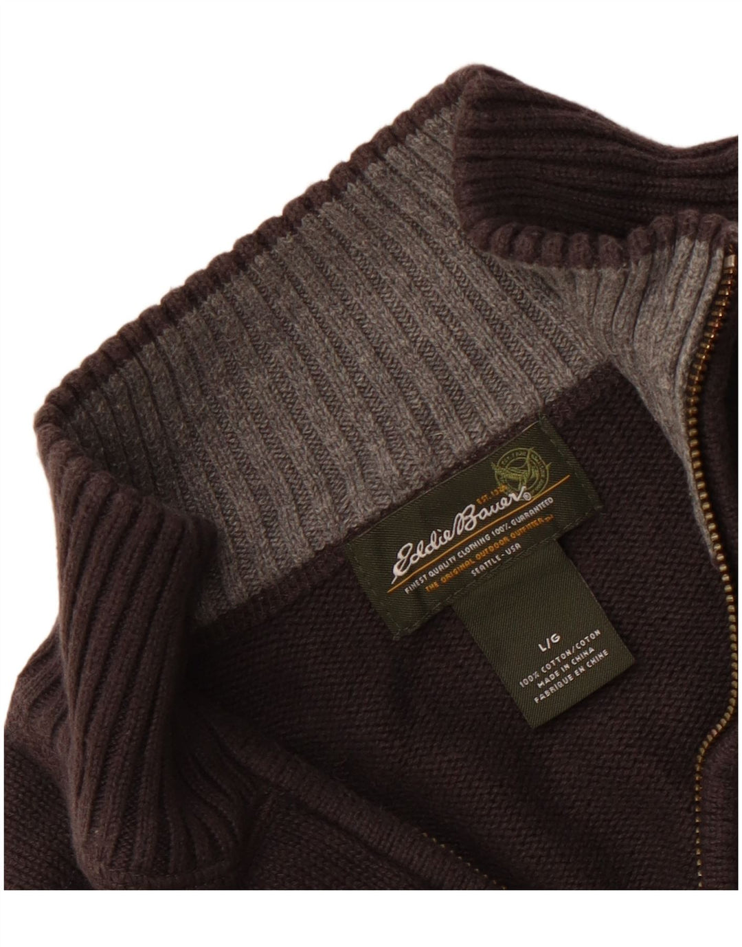 EDDIE BAUER Męski sweter zapinany na zamek, duży, szary, bawełniany