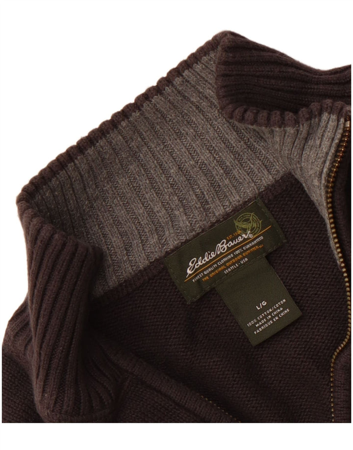 EDDIE BAUER Męski sweter zapinany na zamek, duży, szary, bawełniany