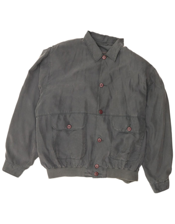 Męska kurtka bomber w stylu vintage UK 40, duża, szara, jedwabna