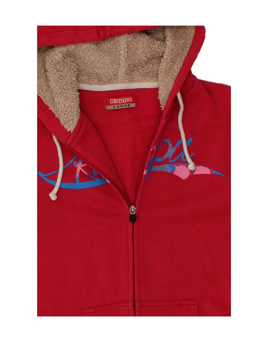 KAPPA Womens Graphic Zip Hoodie Sweater UK 16 Large Red Polyester Vintage Kappa and Second-Hand Kappa from Messina Hembry 