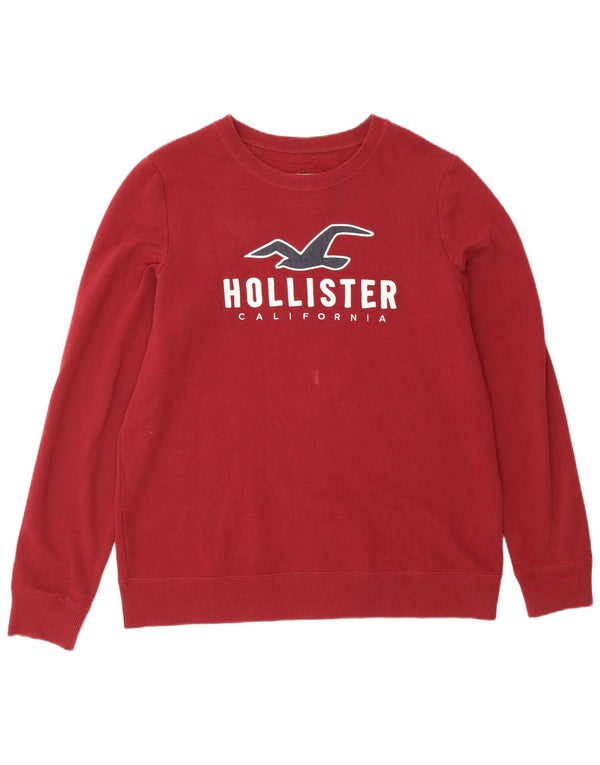 HOLLISTER Męski sweter z grafiką, duży, bordowy, bawełniany