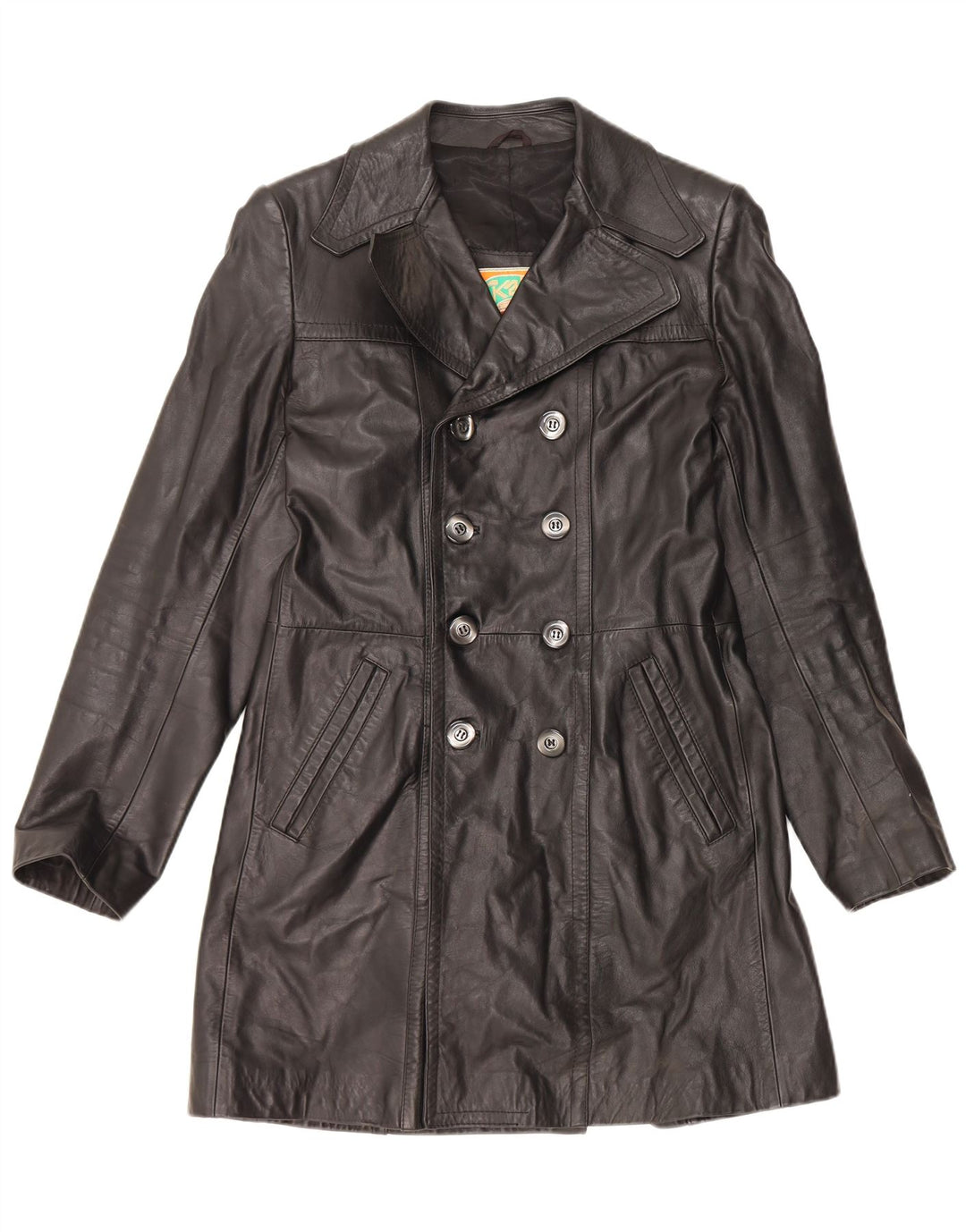 Męski płaszcz skórzany VINTAGE IT 48 Średniej czarnej skóry