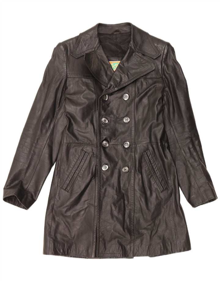 Męski płaszcz skórzany VINTAGE IT 48 Średniej czarnej skóry