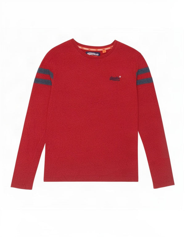 Superdry Mens Top Long Sleeve Large Burgundy Colourblock Cotton