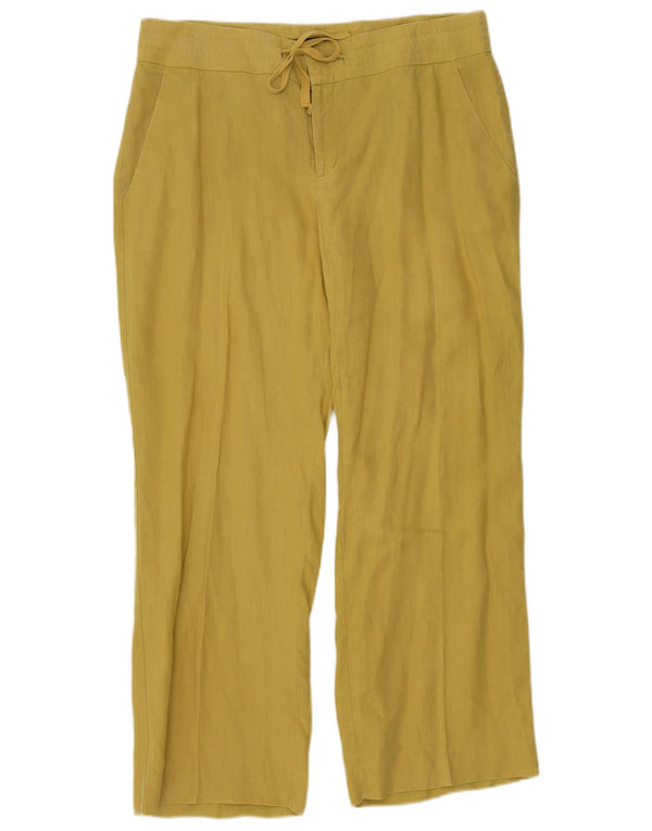 Damskie spodnie codzienne z szerokimi nogawkami Zara XL W32 L30 Żółte lniane