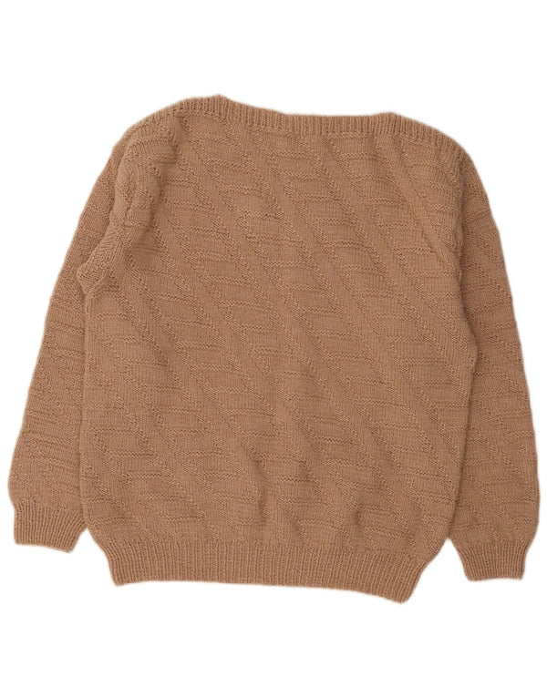 Sweter damski w stylu vintage z dekoltem w łódkę UK 14, duży brązowy