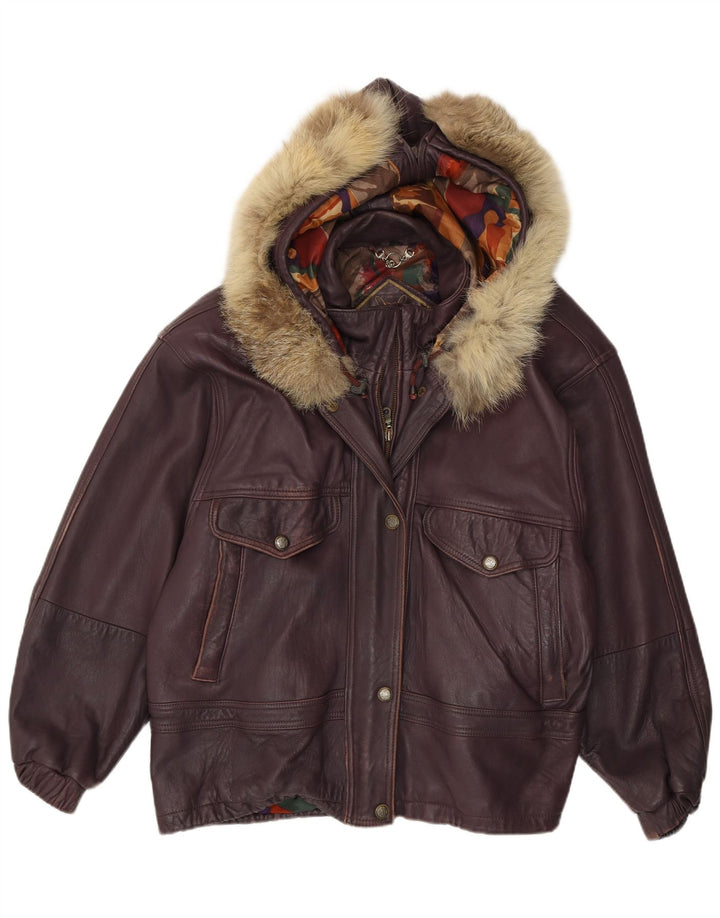 Damska kurtka skórzana Cabrini z kapturem, oversize, EU 40, średnia fioletowa skóra