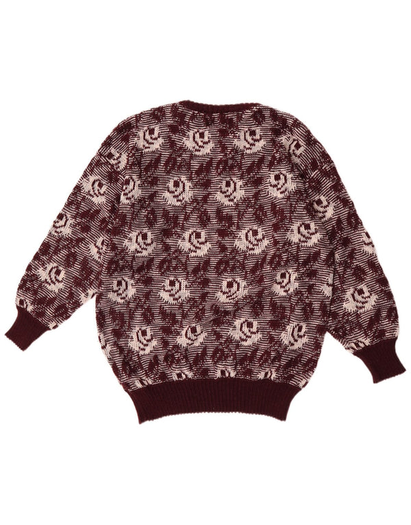 Sweter damski w stylu vintage z okrągłym dekoltem UK 14, średni burgundowy, kwiatowy