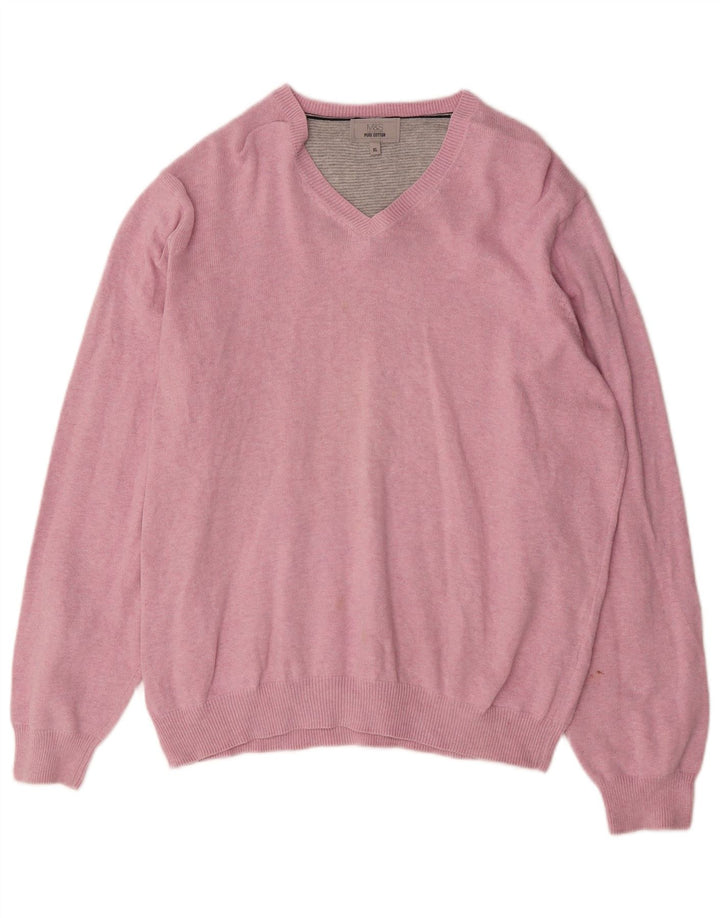 Marks & Spencer Męski sweter z dekoltem w kształcie litery V, XL, różowy, bawełniany