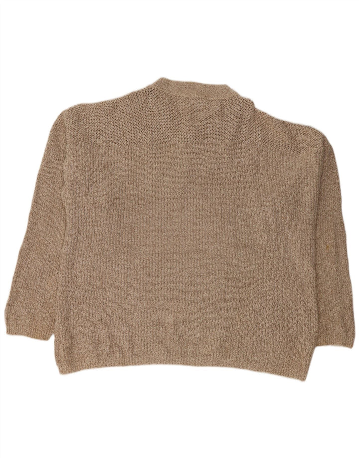 Męski sweter oversize EDDIE BAUER zapinany pod szyją XL, beżowy, nakrapiany