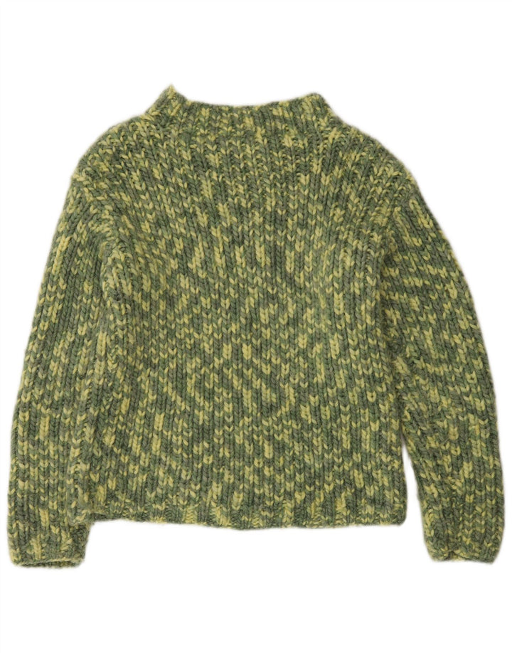 Sweter damski w stylu vintage z golfem UK 14, średni, zielony, nakrapiany