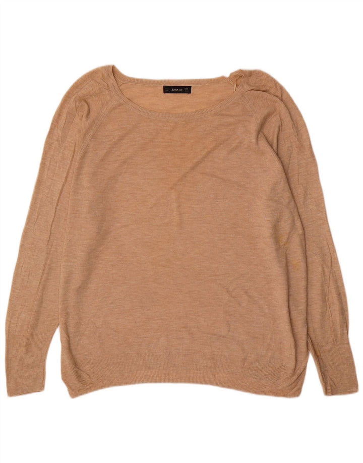 Damski sweter oversize z dekoltem w łódkę Zara UK 14 średni beż